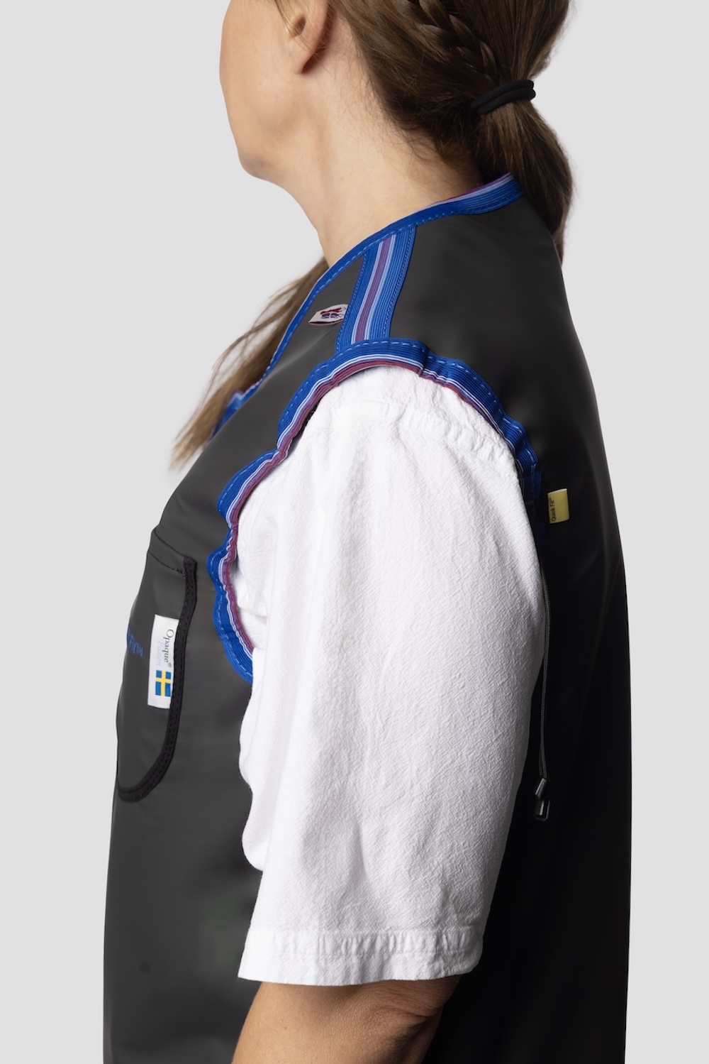Quick Fit™ close-up of the armhole adjustment mechanism on a Scanflex radiation protection garment